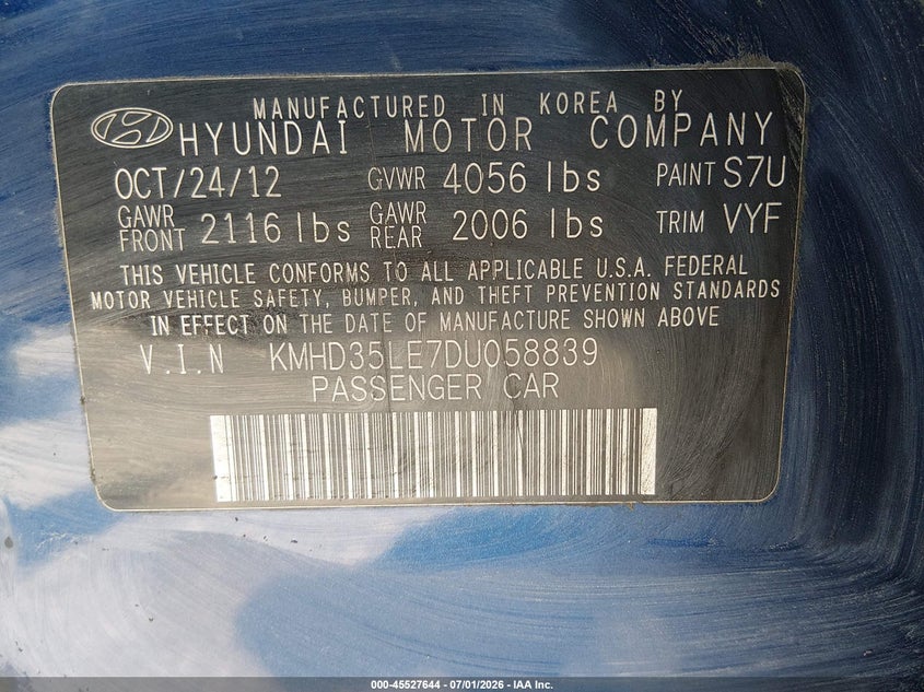 2013 Hyundai Elantra VIN KMHD35LE7DU058839 IAAI salvage auction — FRONT END, Salvage (Louisiana), sold $250 on 2026-07-29 (photo 9)