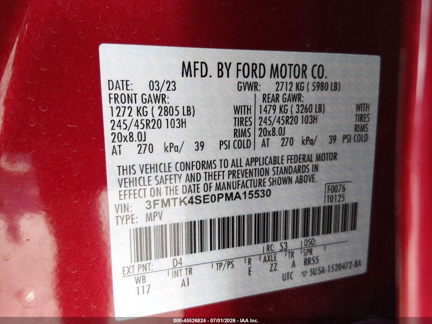 2023 Ford Mustang mach-e VIN 3FMTK4SE0PMA15530 IAAI salvage auction — FRONT END, Salvage (Illinois), sold $10,750 on 2026-08-28 (photo 9)