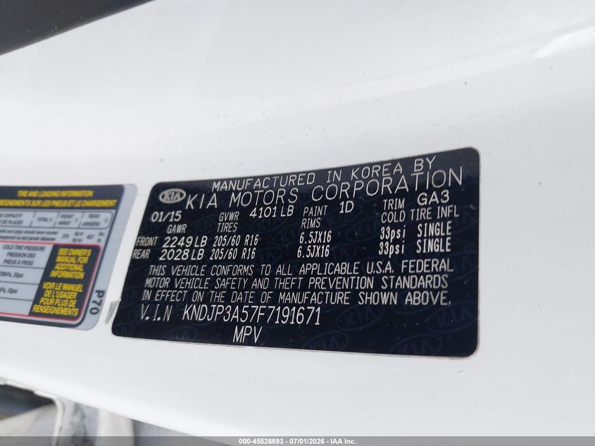 2015 Kia Soul VIN KNDJP3A57F7191671 IAAI salvage auction — ALL OVER, Salvage Title, sold $375 on 2026-07-29 (photo 9)
