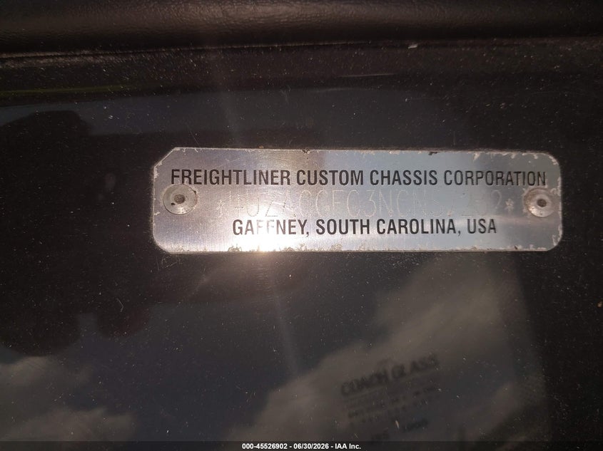2022 Freightliner Chassis VIN 4UZACGFC3NCNS7232 IAAI salvage auction — UNKNOWN, Salvage (South Carolina), sold $33,350 on 2026-07-30 (photo 9)