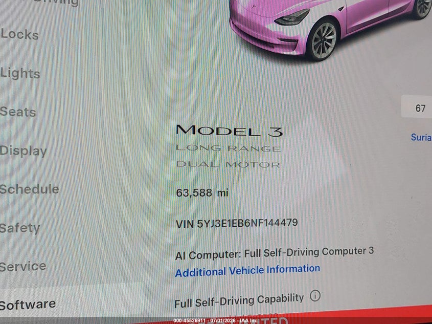 2022 Tesla Model 3 VIN 5YJ3E1EB6NF144479 IAAI salvage auction — REAR END, Salvage Title, sold $10,600 on 2026-07-22 (photo 7)