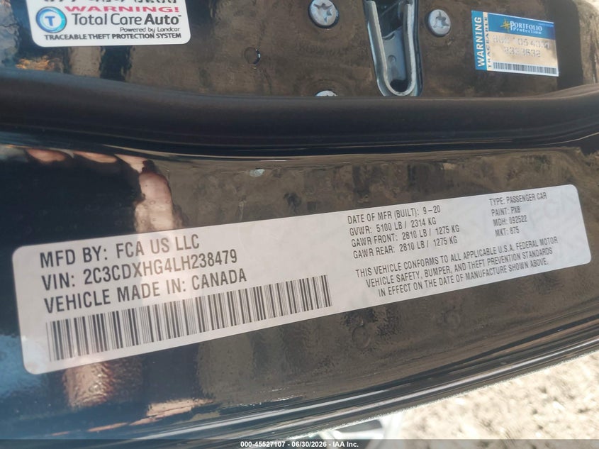 2020 Dodge Charger VIN 2C3CDXHG4LH238479 IAAI salvage auction — FRONT END, Salvage Title, sold $5,500 on 2026-08-03 (photo 9)