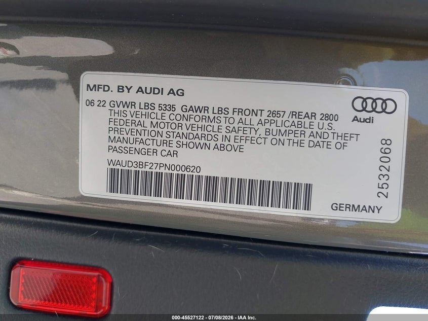 2023 Audi A6 VIN WAUD3BF27PN000620 IAAI salvage auction — REAR END, Original (Texas), sold $20,150 on 2026-09-02 (photo 9)