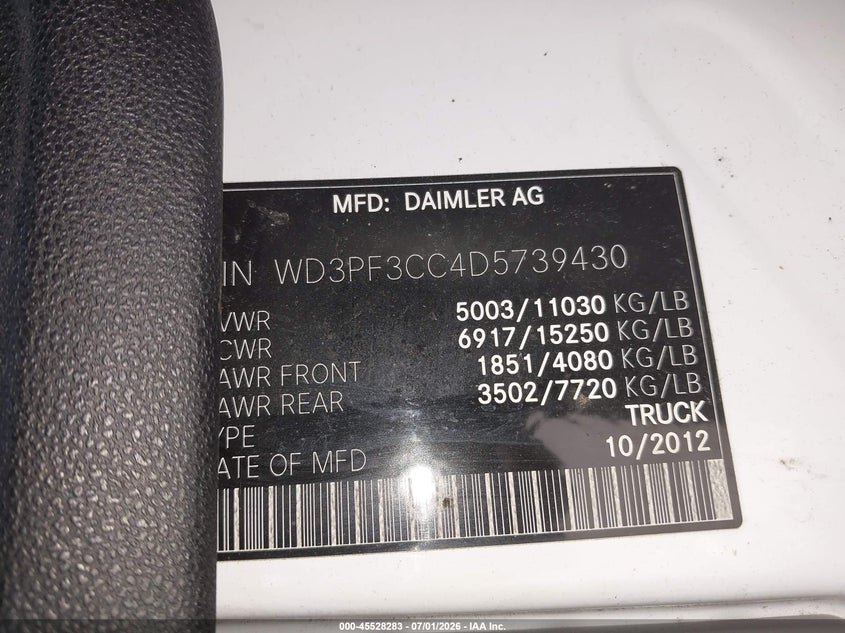 2013 Mercedes-benz Sprinter VIN WD3PF3CC4D5739430 IAAI salvage auction — NORMAL WEAR, Clear (Illinois), sold $2,075 on 2026-07-15 (photo 8)