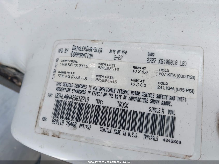 2002 Dodge Dakota VIN 1B7HL48N42S612713 IAAI salvage auction — FRONT END, Salvage (Texas), sold $350 on 2026-08-03 (photo 9)
