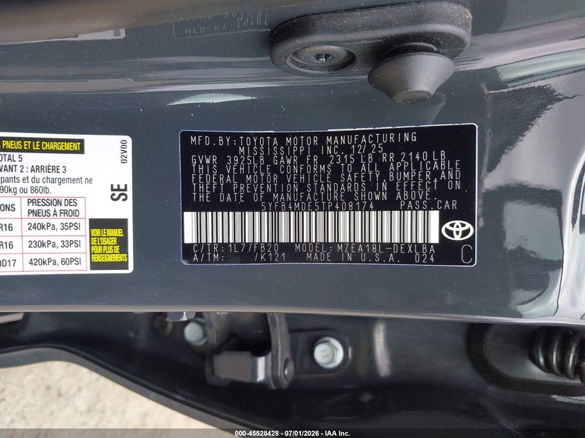 2026 Toyota Corolla VIN 5YFB4MDE5TP408174 IAAI salvage auction — REAR END, Enterprise Vehicles Clear Only (Washington), sold $8,100 on 2026-07-08 (photo 9)