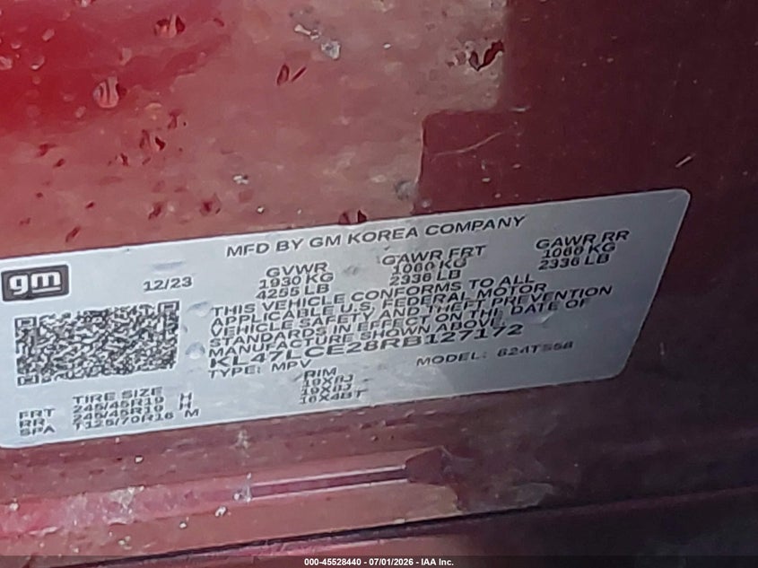 2024 Buick Envista VIN KL47LCE28RB127172 IAAI salvage auction — FRONT END, Clear (Indiana), sold $5,600 on 2026-08-22 (photo 9)