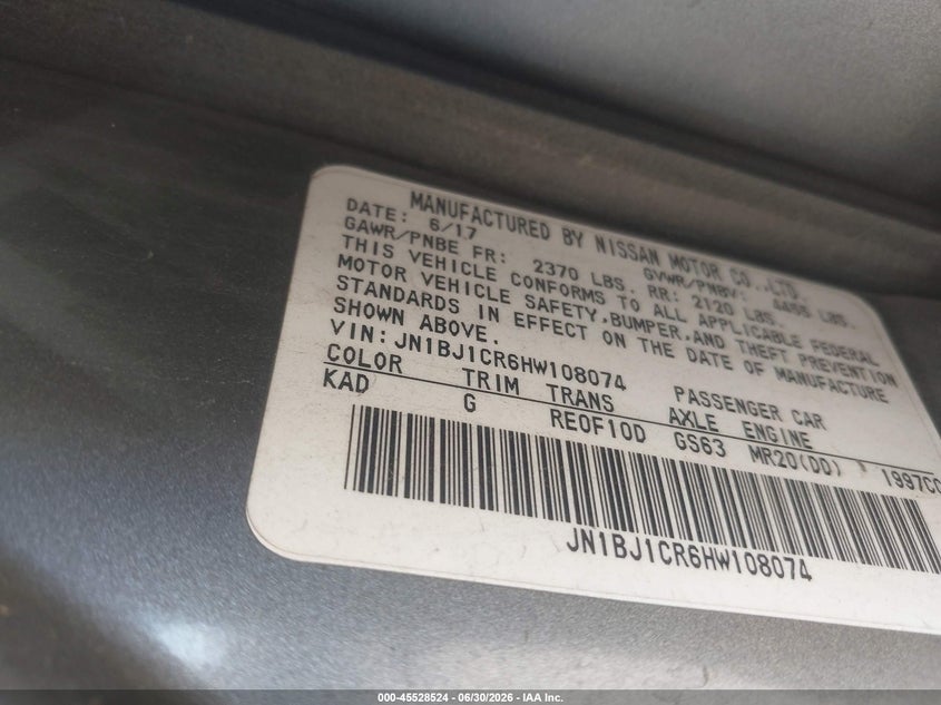 2017 Nissan Rogue VIN JN1BJ1CR6HW108074 IAAI salvage auction — NORMAL WEAR, Clear-Dealer Only (Montana), sold $1,375 on 2026-07-28 (photo 9)