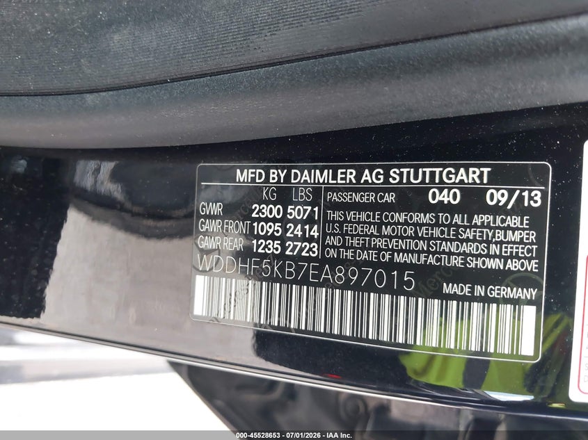 2014 Mercedes-benz E-klasse VIN WDDHF5KB7EA897015 IAAI salvage auction — REAR END, Original (Texas), sold $3,350 on 2026-08-09 (photo 9)