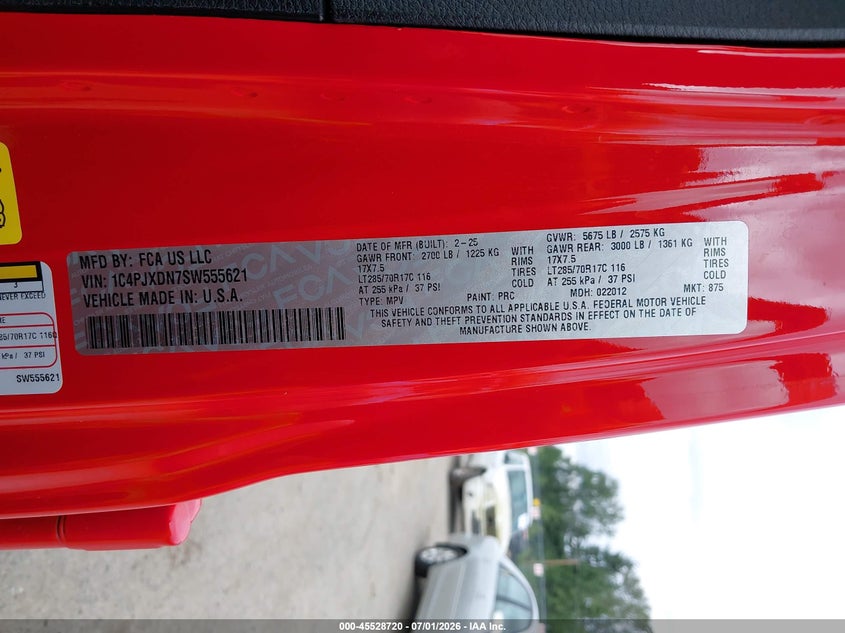 2025 Jeep Wrangler / VIN 1C4PJXDN7SW555621 IAAI salvage auction — FRONT END, Salvage Title, sold $21,700 on 2026-07-29 (photo 9)