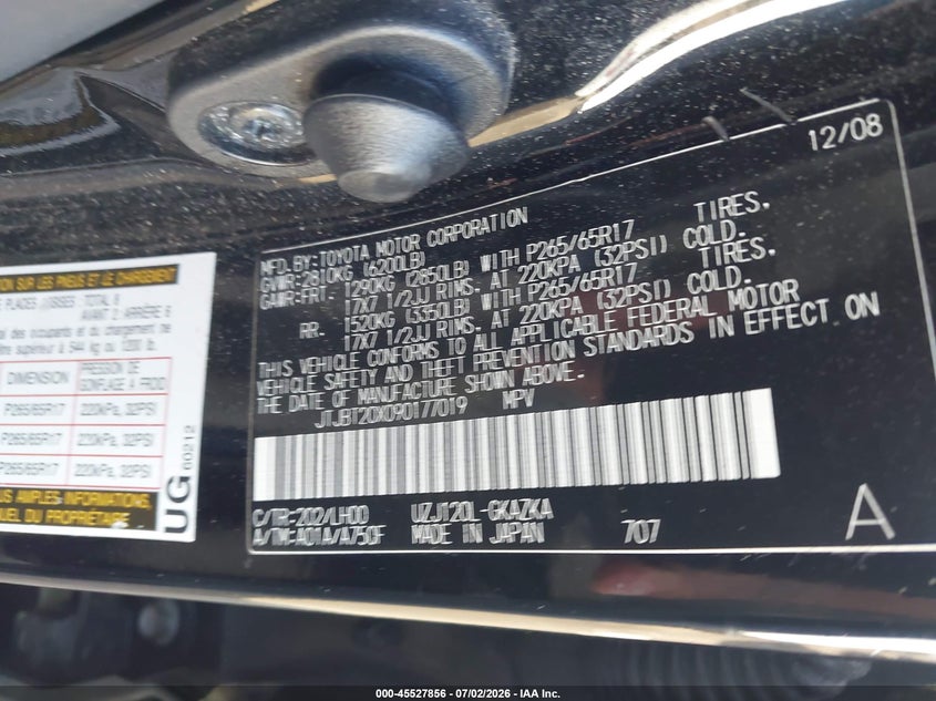 2009 Lexus Gx 470 VIN JTJBT20X090177019 IAAI salvage auction — ENGINE DAMAGE, Clear (Massachusetts), sold $1,200 on 2026-07-10 (photo 9)