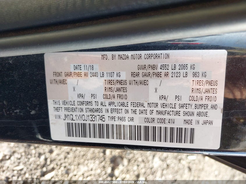 2018 Mazda 6 VIN JM1GL1XY0J1331745 IAAI salvage auction — FRONT END, Salvage (Ohio), sold $2,800 on 2026-07-12 (photo 9)
