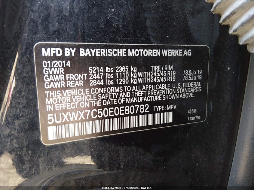 2014 BMW X3 VIN 5UXWX7C50E0E80782 IAAI salvage auction — SIDE, Clear (Massachusetts), sold $1,600 on 2026-07-12 (photo 9)