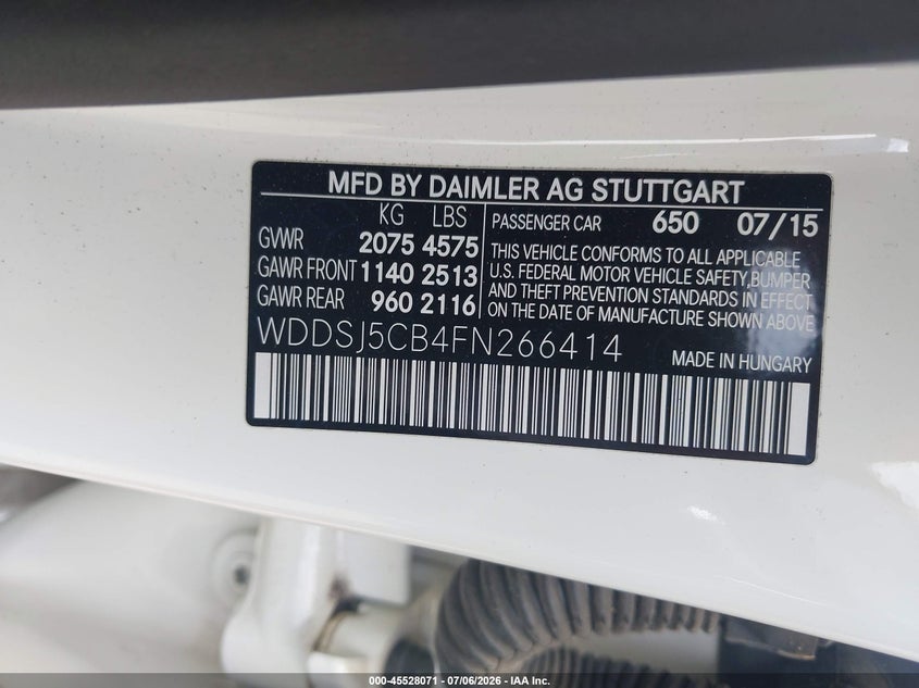 2015 Mercedes-benz Cla-klasse amg VIN WDDSJ5CB4FN266414 IAAI salvage auction — UNDERCARRIAGE, Salvage Title, sold $225 on 2026-08-14 (photo 9)