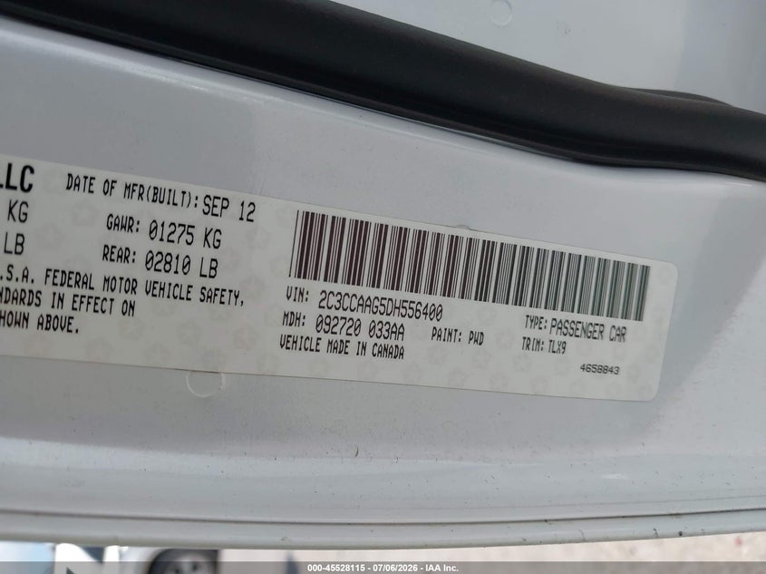2013 Chrysler 300 VIN 2C3CCAAG5DH556400 IAAI salvage auction — RIGHT SIDE, Wait Title, sold $3,000 on 2026-09-15 (photo 9)