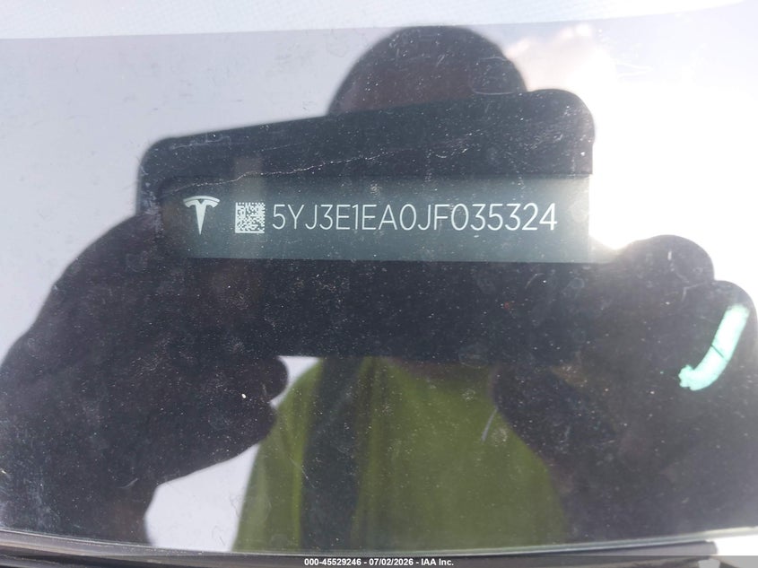 2018 Tesla Model 3 VIN 5YJ3E1EA0JF035324 IAAI salvage auction — FRONT END, Clear (Indiana), sold $4,550 on 2026-07-30 (photo 9)