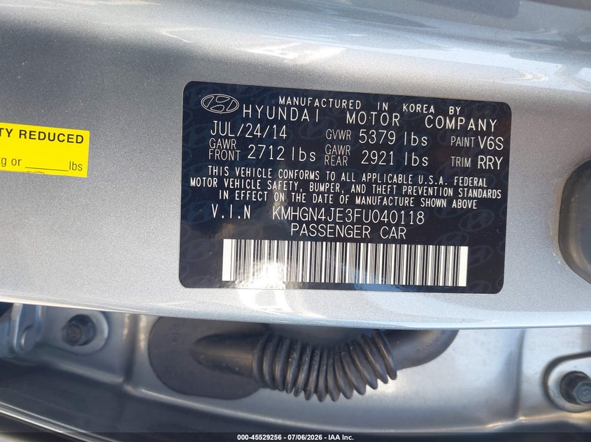 2015 Hyundai Genesis VIN KMHGN4JE3FU040118 IAAI salvage auction — RIGHT FRONT, Salvage (California), sold $1,400 on 2026-07-15 (photo 9)