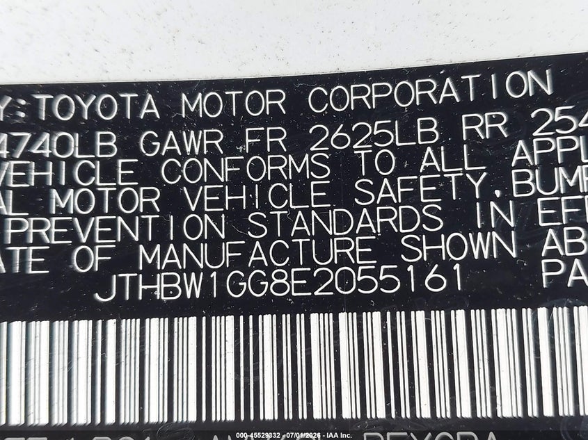 2014 Lexus VIN JTHBW1GG8E2055161 IAAI salvage auction — SIDE, Clear (Virginia), sold $3,850 on 2026-07-22 (photo 9)