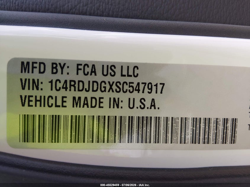 2025 Dodge Durango VIN 1C4RDJDGXSC547917 IAAI salvage auction — REAR END, Salvage Title, sold $20,550 on 2026-07-28 (photo 9)