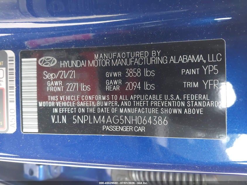 2022 Hyundai Elantra VIN 5NPLM4AG5NH064386 IAAI salvage auction — NORMAL WEAR, Salvage (California), sold $3,175 on 2026-07-15 (photo 9)