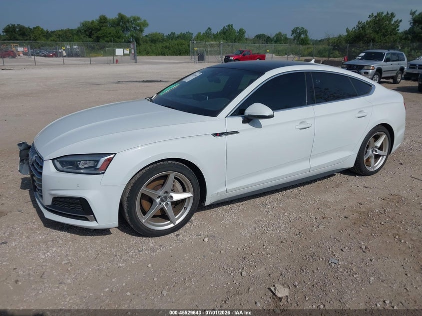 2019 Audi A5 VIN WAUENCF58KA031213 IAAI salvage auction — LEFT FRONT, Clear (Wisconsin), sold $6,900 on 2026-07-28 (photo 2)