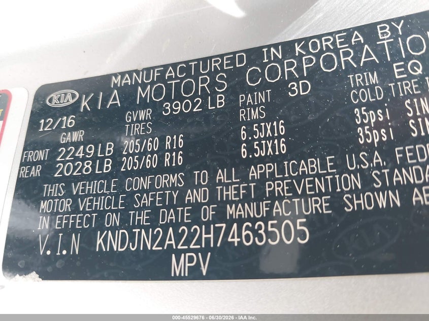 2017 Kia Soul VIN KNDJN2A22H7463505 IAAI salvage auction — NORMAL WEAR, Clear - Dealer Only (California), sold $1,225 on 2026-07-29 (photo 9)