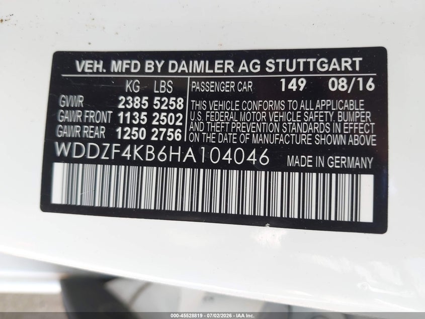 2017 Mercedes-benz E-klasse VIN WDDZF4KB6HA104046 IAAI salvage auction — FRONT END, Wait Title, sold $8,600 on 2026-08-19 (photo 9)
