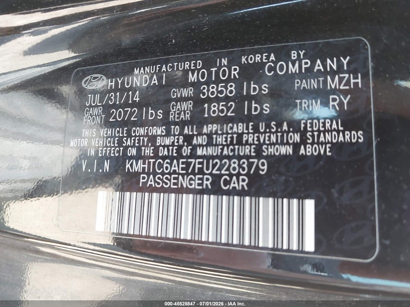 2015 Hyundai Veloster VIN KMHTC6AE7FU228379 IAAI salvage auction — NORMAL WEAR, Clear (Massachusetts), sold $800 on 2026-07-24 (photo 9)