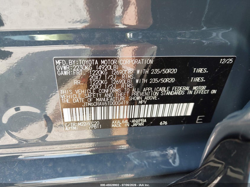 2026 Toyota Rav 4 VIN JTM6CRAV6TD000419 IAAI salvage auction — FRONT END, Salvage (Indiana), sold $22,900 on 2026-07-30 (photo 9)