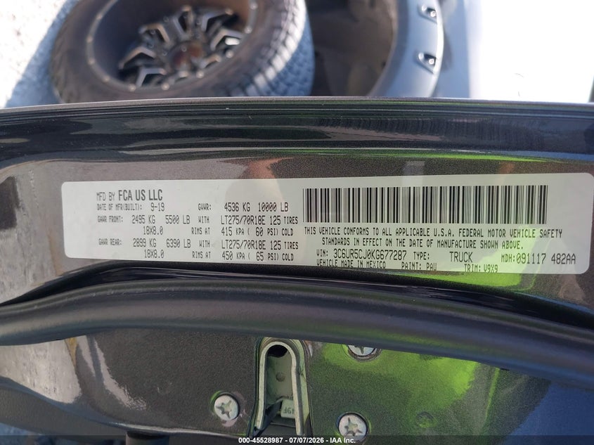 2019 Ram 2500 VIN 3C6UR5CJ0KG677287 IAAI salvage auction — HAIL, Salvage (Missouri), sold $8,600 on 2026-07-30 (photo 9)