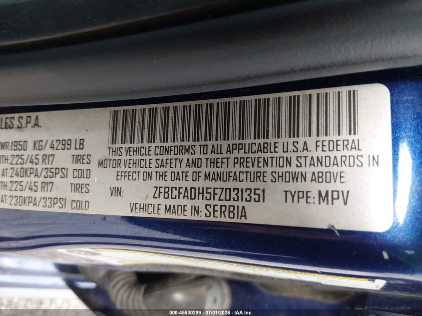 2015 Fiat 500l VIN ZFBCFADH5FZ031351 IAAI salvage auction — NORMAL WEAR, Clear (Florida), sold $925 on 2026-07-07 (photo 9)