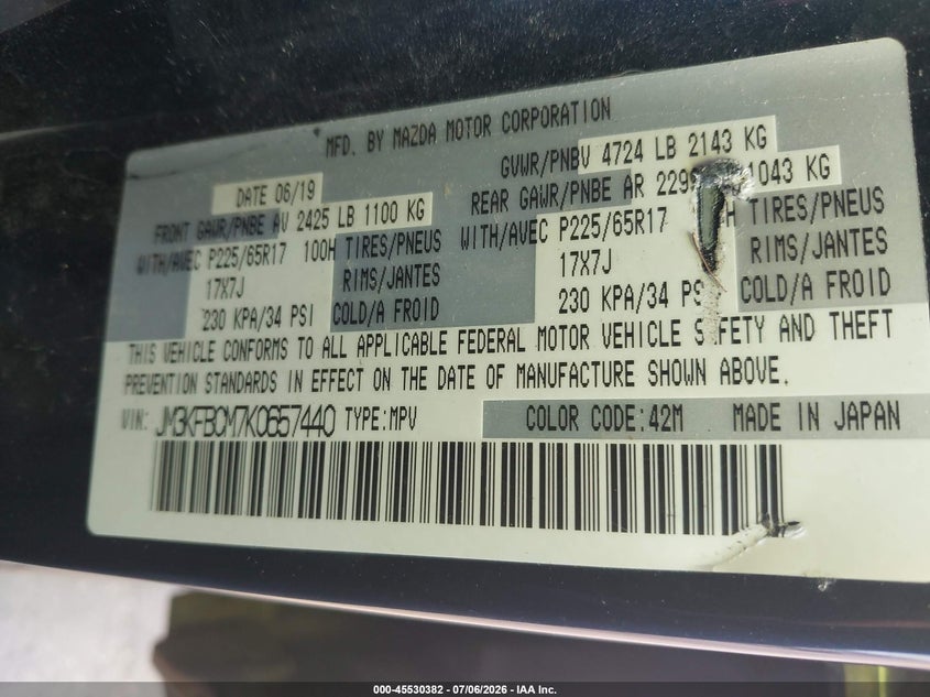 2019 Mazda Cx-5 VIN JM3KFBCM7K0657440 IAAI salvage auction — FRONT END, Salvage (Idaho), sold $3,650 on 2026-07-15 (photo 9)