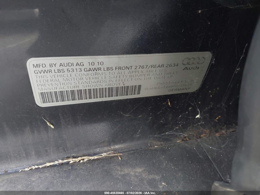 2011 Audi A6 VIN WAUKGAFB8BN033639 IAAI salvage auction — NORMAL WEAR, Clear - Dealer Only (California), sold $350 on 2026-07-09 (photo 9)