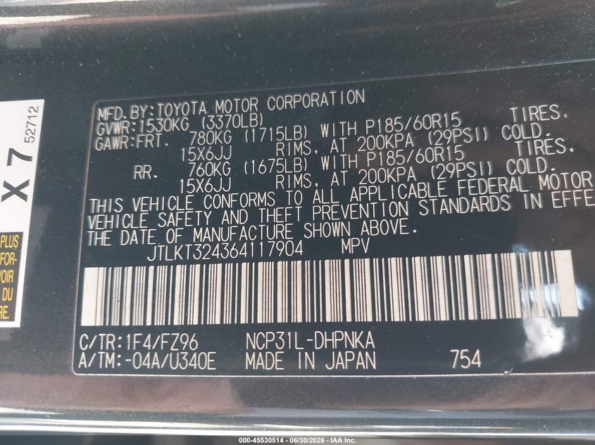 2006 Scion Xb VIN JTLKT324364117904 IAAI salvage auction — SIDE, Salvage (California), sold $500 on 2026-07-16 (photo 9)