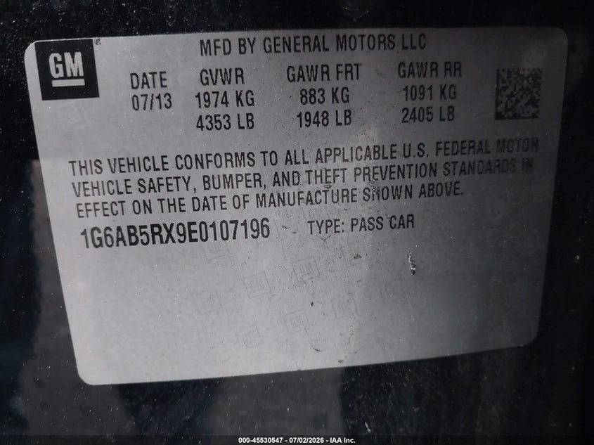 2014 Cadillac Ats VIN 1G6AB5RX9E0107196 IAAI salvage auction — LEFT & RIGHT, Salvage Certificate (California), sold $425 on 2026-07-24 (photo 9)
