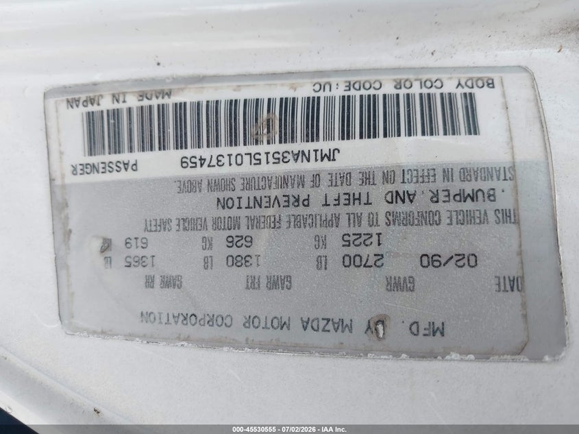 1990 Mazda Mx-5 miata VIN JM1NA3515L0137459 IAAI salvage auction — NORMAL WEAR, Clear (Florida), sold $4,100 on 2026-07-09 (photo 9)