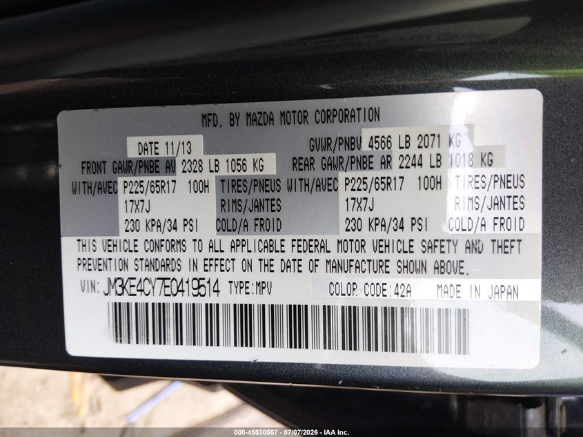 2014 Mazda Cx-5 VIN JM3KE4CY7E0419514 IAAI salvage auction — FRONT END, Salvage (Ohio), sold $3,250 on 2026-07-28 (photo 9)