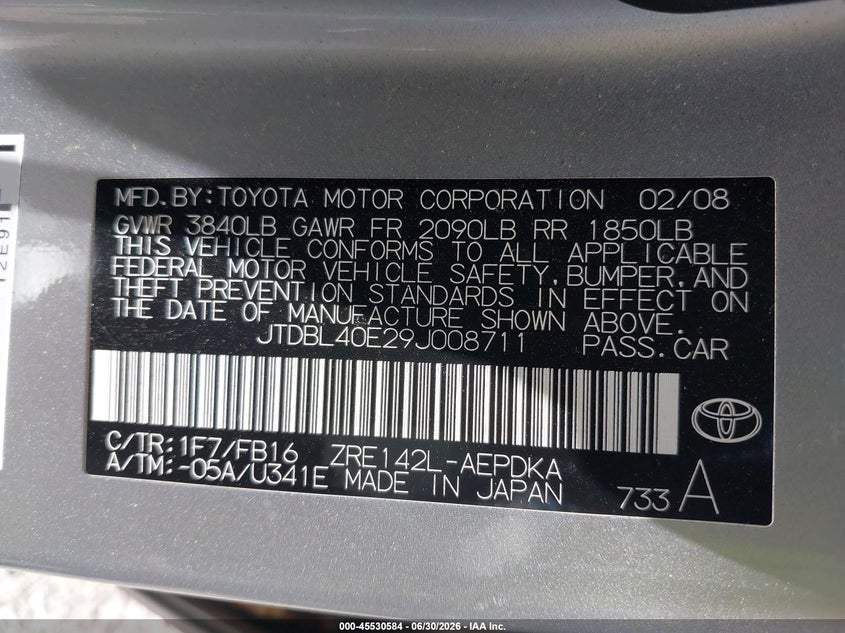 2009 Toyota Corolla VIN JTDBL40E29J008711 IAAI salvage auction — NORMAL WEAR, Clear (New York), sold $1,400 on 2026-07-14 (photo 9)