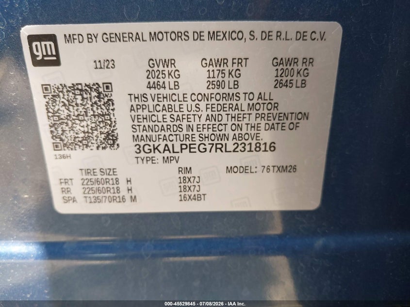2024 Gmc Terrain VIN 3GKALPEG7RL231816 IAAI salvage auction — MECHANICAL, Enterprise Vehicles Clear Only (Florida), sold $14,550 on 2026-07-29 (photo 9)
