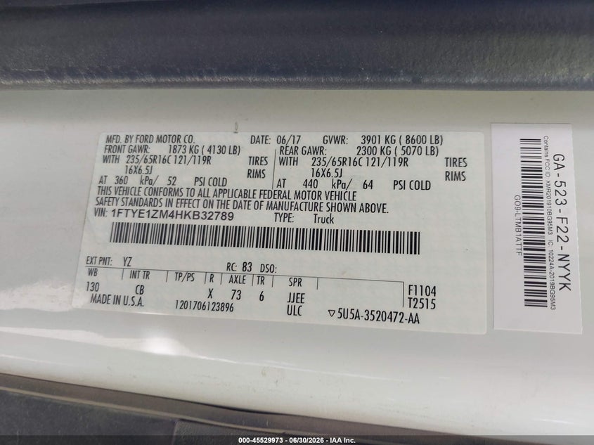2017 Ford Transit 150 VIN 1FTYE1ZM4HKB32789 IAAI salvage auction — NORMAL WEAR, SF97 (California), sold $15,100 on 2026-08-25 (photo 9)