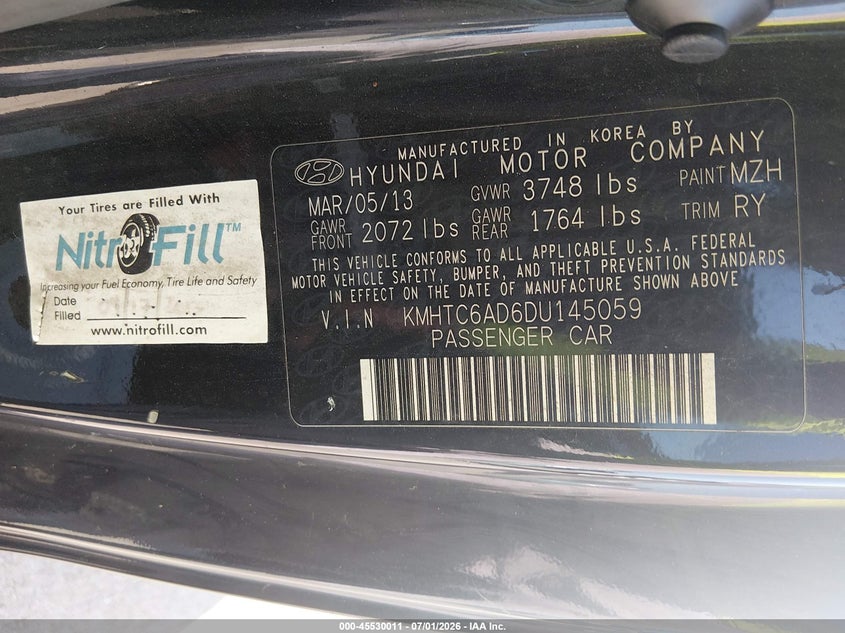 2013 Hyundai Veloster VIN KMHTC6AD6DU145059 IAAI salvage auction — NORMAL WEAR, Original (Texas), sold $25 on 2026-07-10 (photo 9)