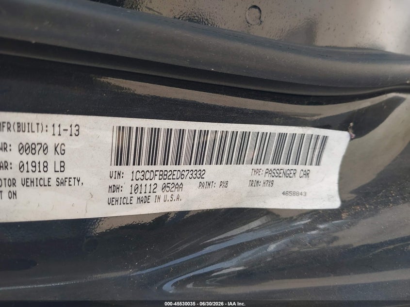 2014 Dodge Dart VIN 1C3CDFBB2ED673332 IAAI salvage auction — NORMAL WEAR, Clear-Dealer Only (Ohio), sold $375 on 2026-08-09 (photo 9)