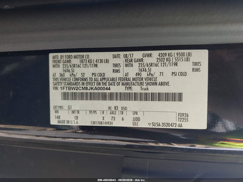 2018 Ford Transit-350 VIN 1FTBW2CM8JKA00044 IAAI salvage auction — NORMAL WEAR, SF97 (Virginia), sold $21,650 on 2026-07-22 (photo 9)