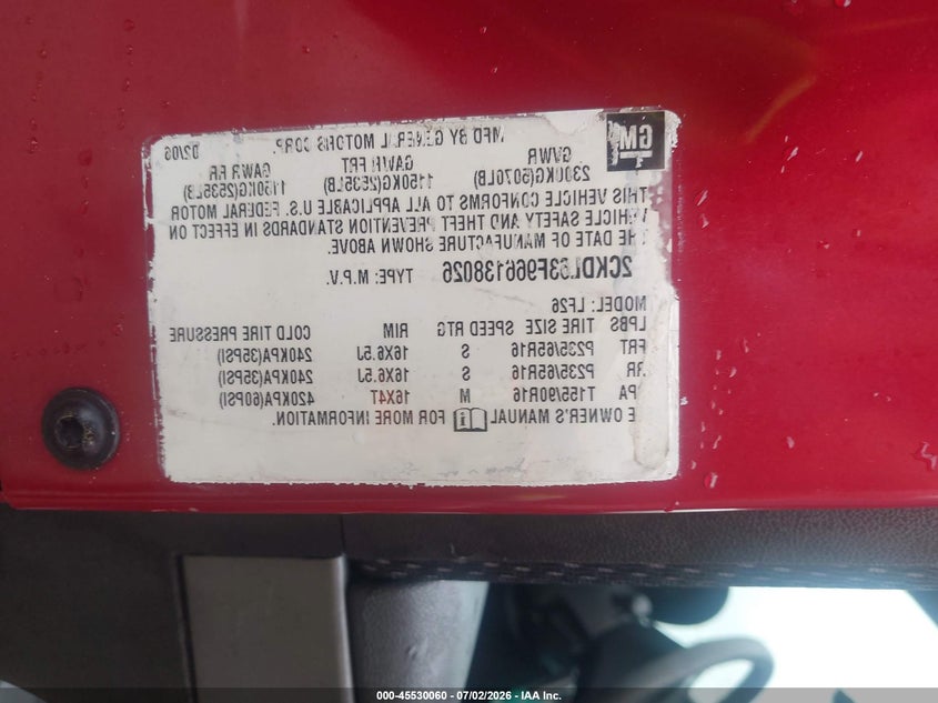 2006 Pontiac Torrent VIN 2CKDL63F966138026 IAAI salvage auction — RIGHT SIDE, Junk Bill Of Sale Mv2459 (Wisconsin), sold $175 on 2026-07-23 (photo 9)