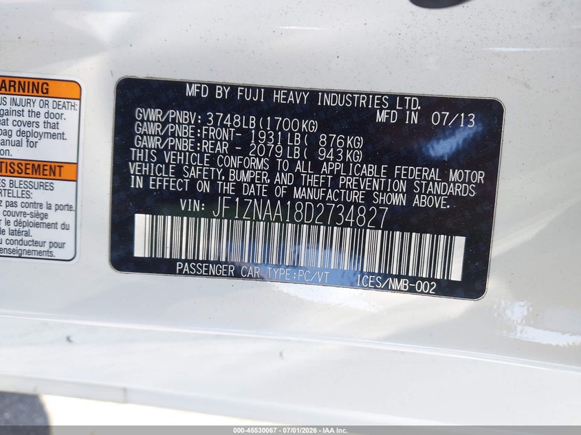 2013 Scion Fr-s VIN JF1ZNAA18D2734827 IAAI salvage auction — REAR END, Salvage Title, sold $2,200 on 2026-07-16 (photo 9)