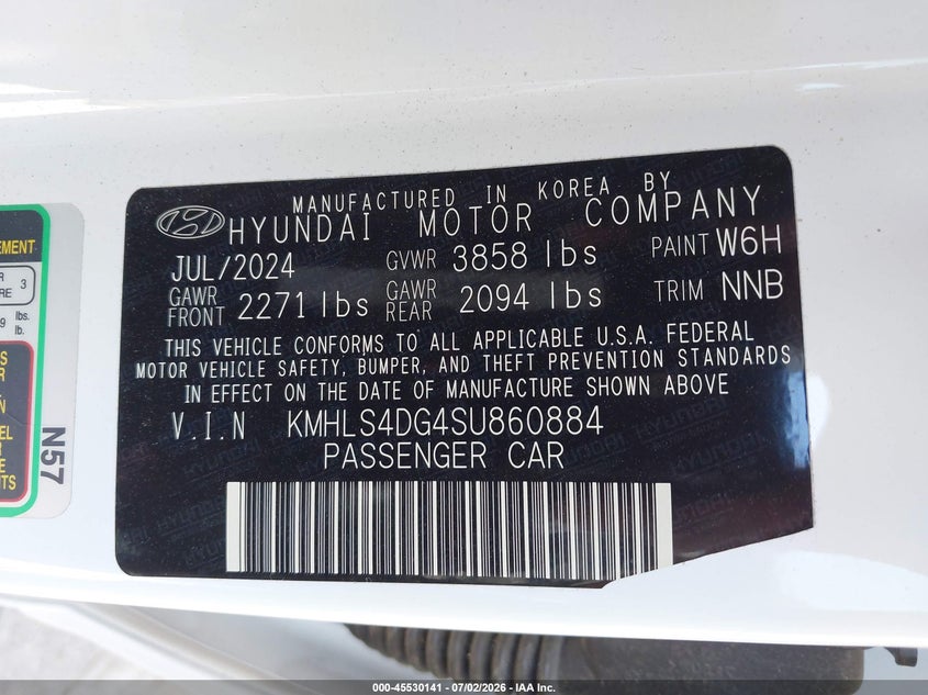 2025 Hyundai Elantra VIN KMHLS4DG4SU860884 IAAI salvage auction — LEFT SIDE, Salvage Title, sold $7,100 on 2026-09-09 (photo 9)