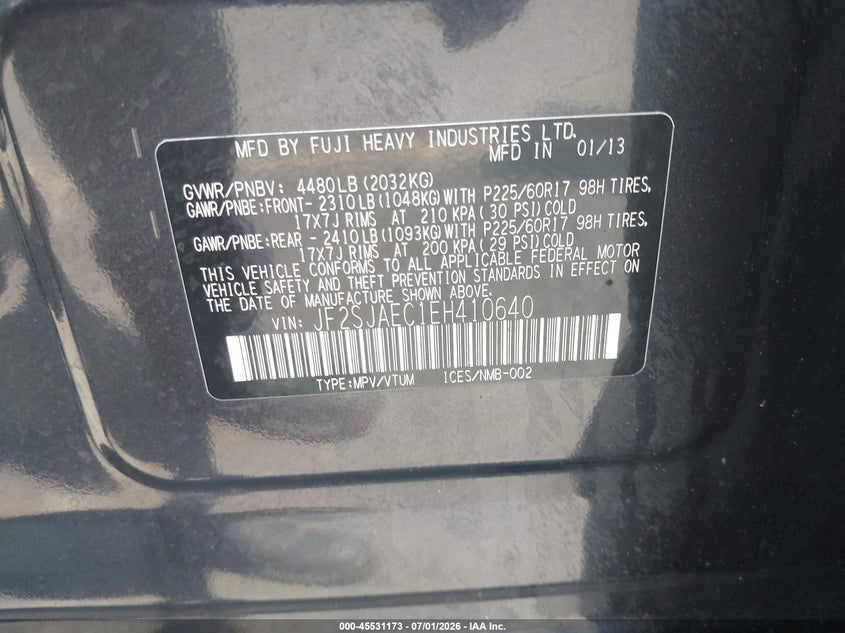 2014 Subaru Forester VIN JF2SJAEC1EH410640 IAAI salvage auction — FRONT END, Salvage (Connecticut), sold $825 on 2026-07-16 (photo 9)