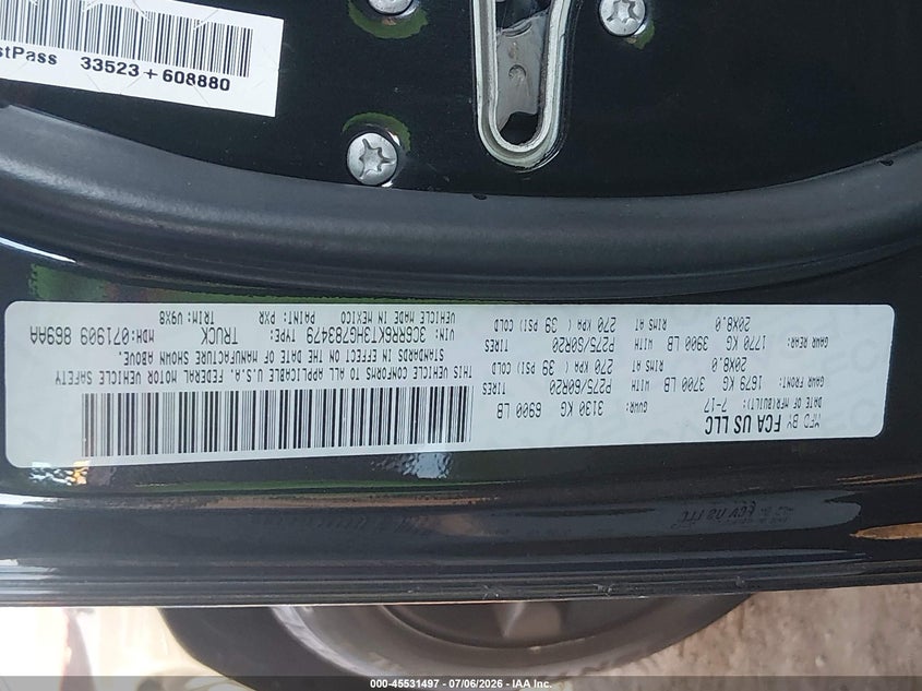 2017 Ram 1500 VIN 3C6RR6KT3HG783479 IAAI salvage auction — SIDE, Salvage (Arizona), sold $4,350 on 2026-07-11 (photo 9)