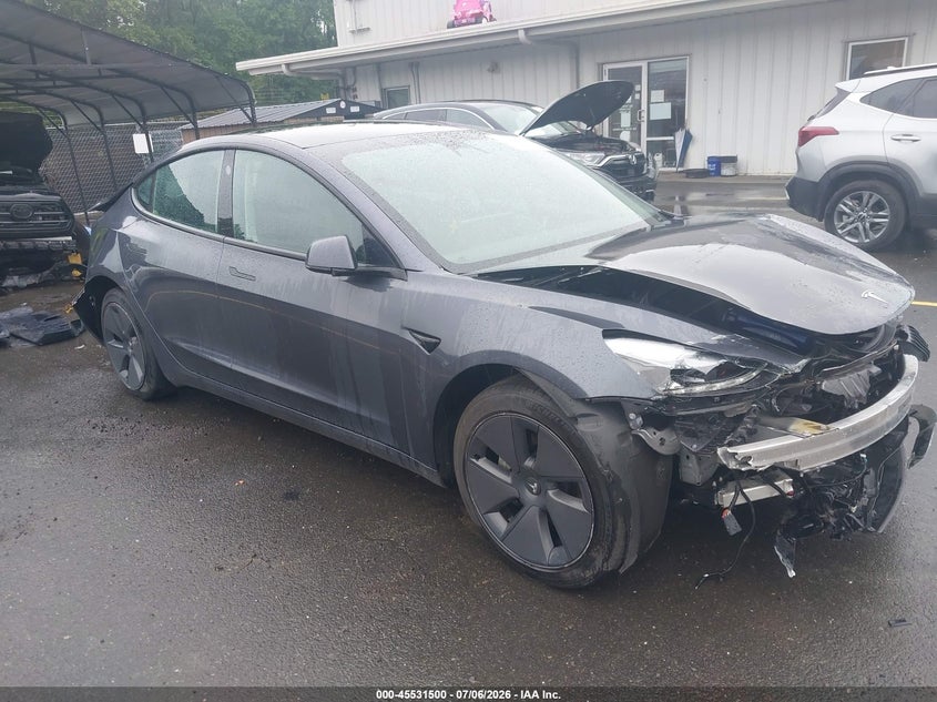 2023 Tesla Model 3 VIN 5YJ3E1EA4PF684455 IAAI salvage auction — FRONT & REAR, Salvage (Connecticut), sold $3,600 on 2026-08-28 (photo 1)