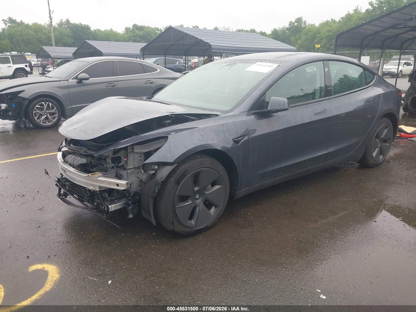 2023 Tesla Model 3 VIN 5YJ3E1EA4PF684455 IAAI salvage auction — FRONT & REAR, Salvage (Connecticut), sold $3,600 on 2026-08-28 (photo 2)